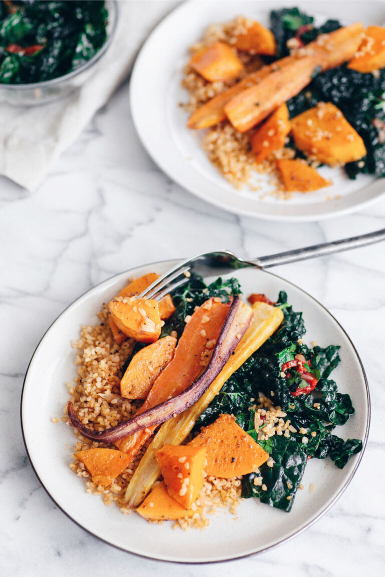 roasted squash carrots with bulgur