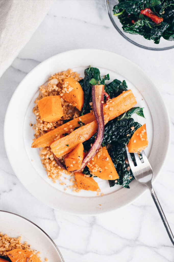 roasted squash carrots with bulgur